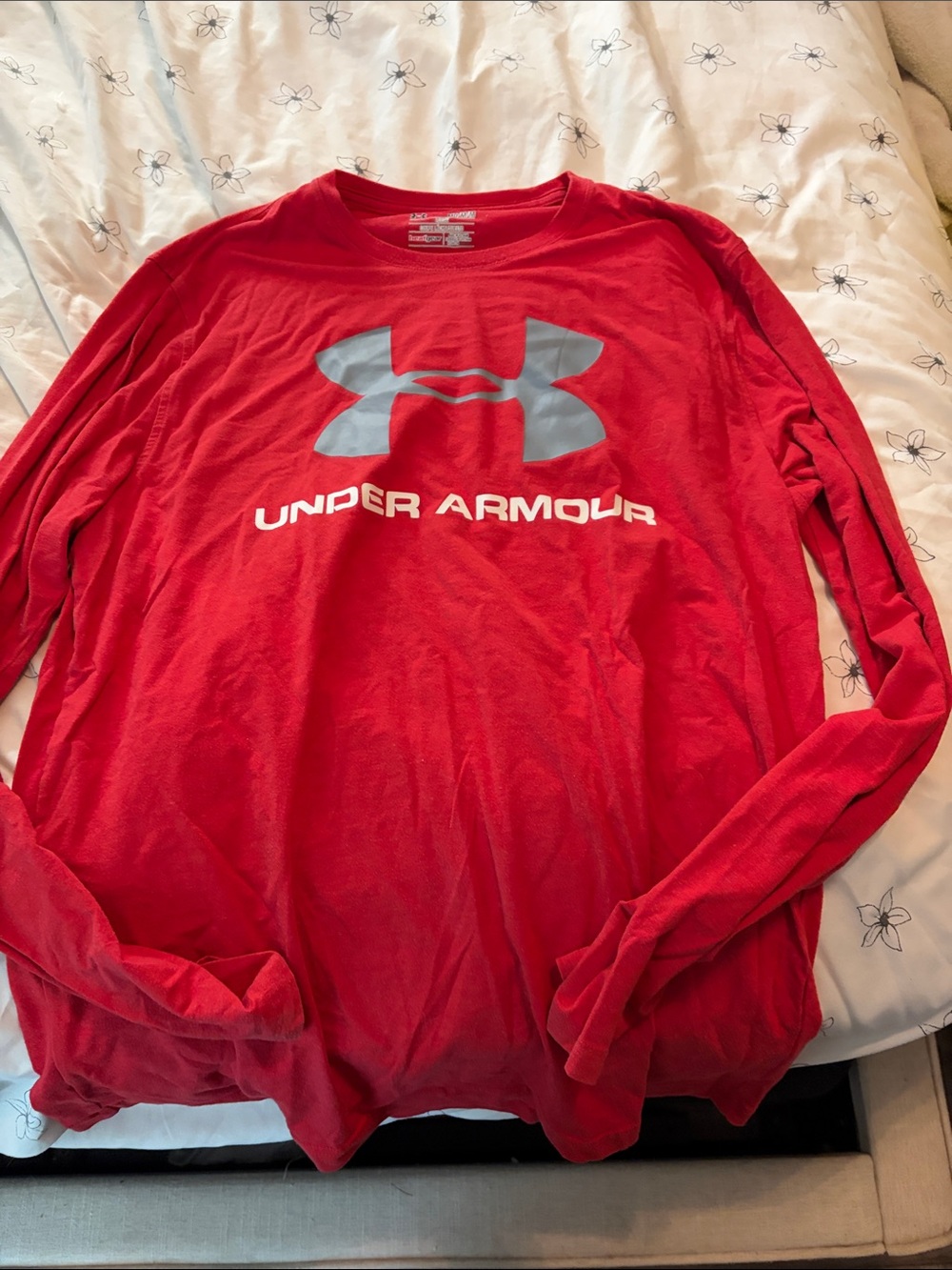 Under Armour Red Long Sleeve Logo Tee with Gray Logo